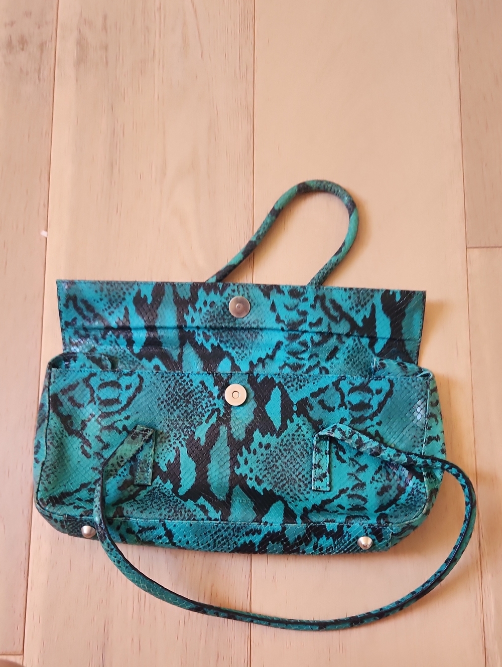 Karen Millen Teal Snake-Print Clutch